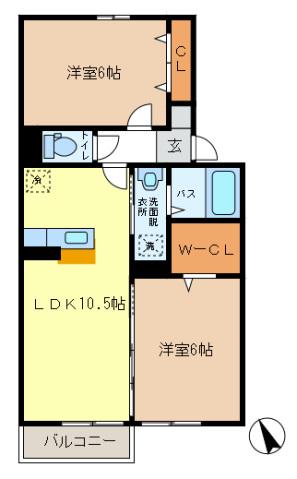 グランドール戸ケ崎(2LDK/2階)の間取り写真