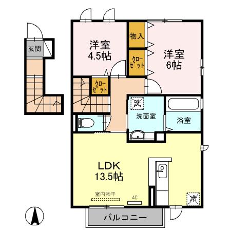 デミコリーヌ B棟(2LDK/2階)の間取り写真