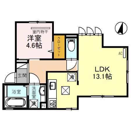 ラシュレ二ノ坪(1LDK/1階)の間取り写真