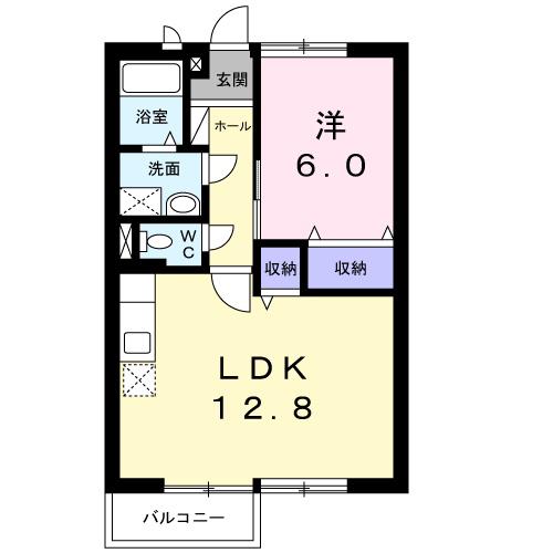 アサヒコーポD(1LDK/2階)の間取り写真