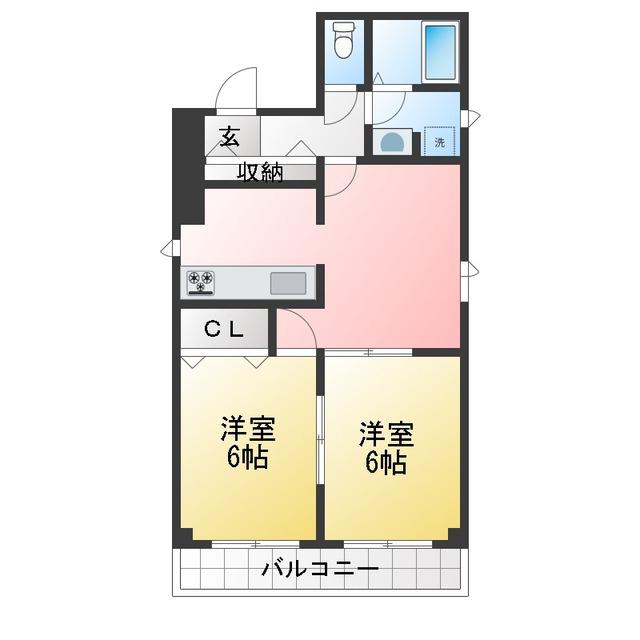 リバーハイツ門前仲町(2DK/4階)の間取り写真