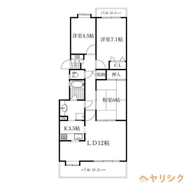 パークノヴァ上社北(3LDK/3階)の間取り写真