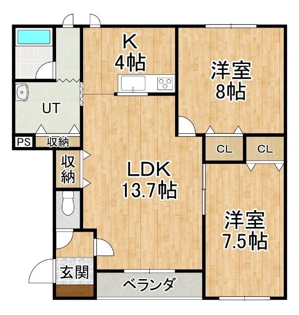 ムトウハイツ1(2LDK/1階)の間取り写真