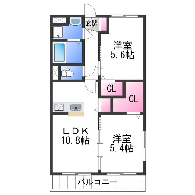 ハピネス祥(2LDK/1階)の間取り写真