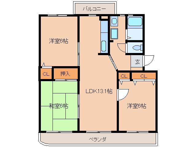 コムフォート秋桜(3LDK/4階)の間取り写真