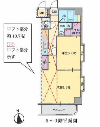 第25やたがいビル(2K/5階)の間取り写真