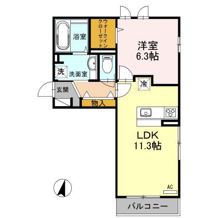 ファミリオール A棟(1LDK/2階)の間取り写真