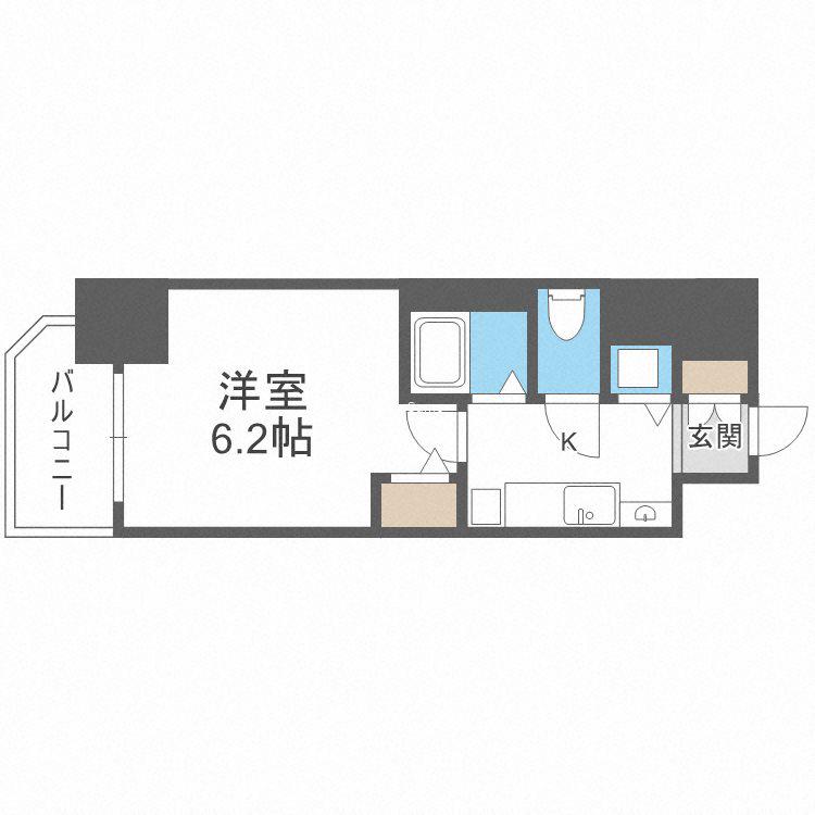 プレサンス谷町アルファ(1K/2階)の間取り写真