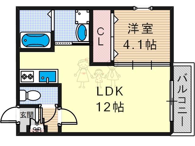 レジデンスコート北田辺(1LDK/2階)の間取り写真