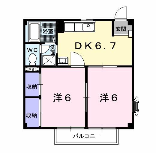 ニューシティ平賀I(2DK/1階)の間取り写真