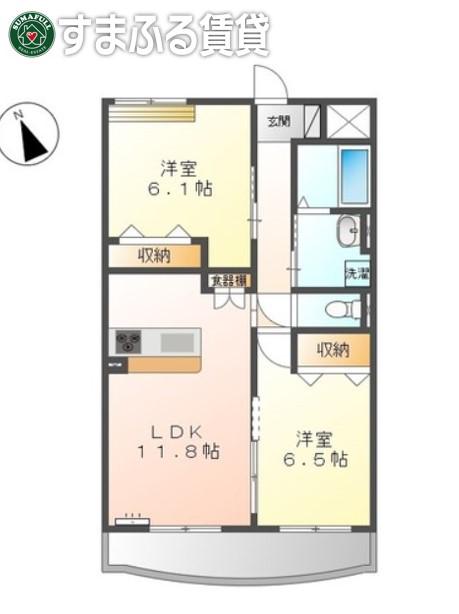 AGUN(2LDK/2階)の間取り写真