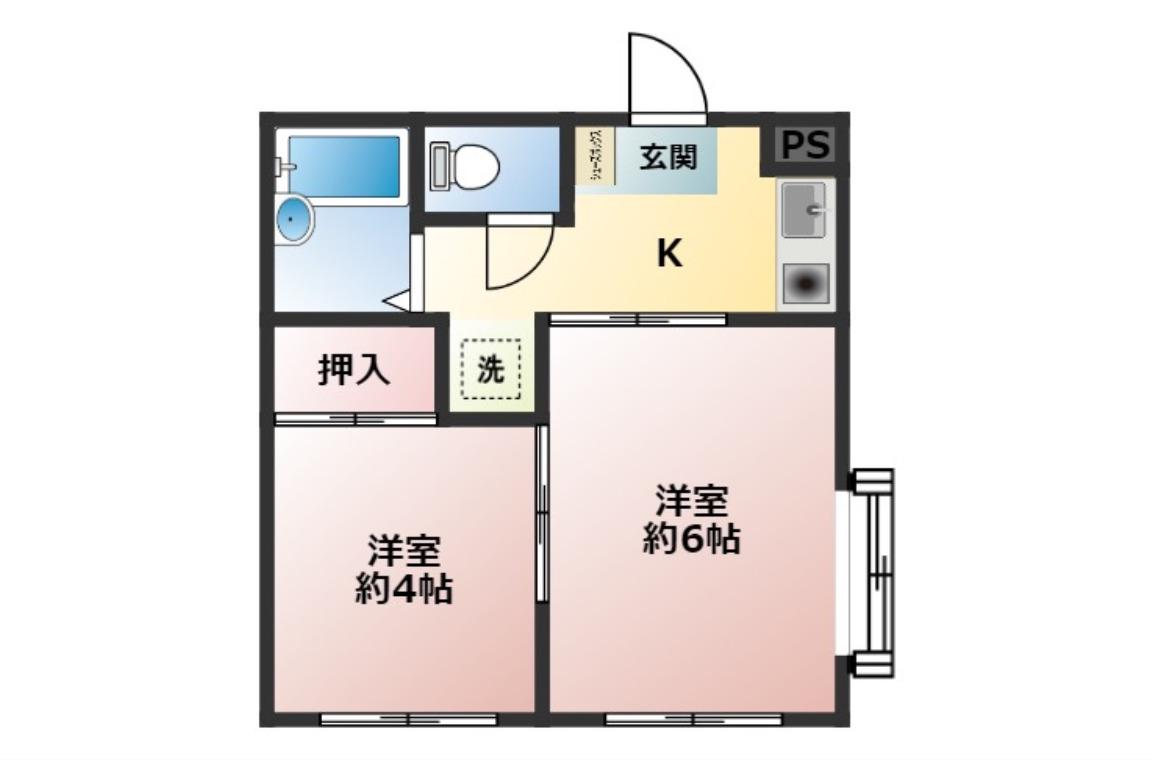 細貝ハイツ(2K/1階)の間取り写真