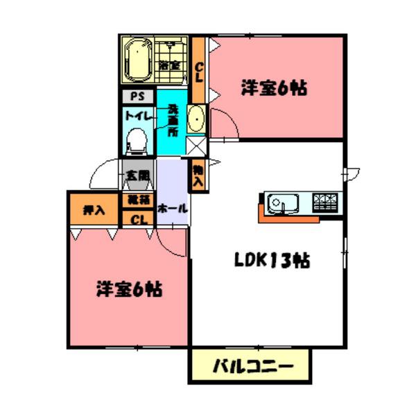 シャーメゾン魚住Ⅱ(2LDK/2階)の間取り写真