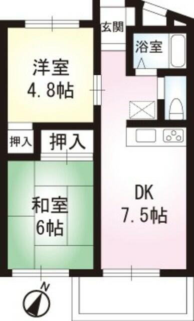 カサ・デ・センテレオ(2DK/3階)の間取り写真