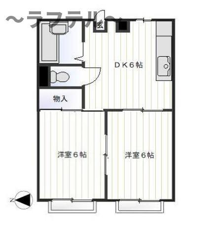 ハンティングヒル(2DK/1階)の間取り写真