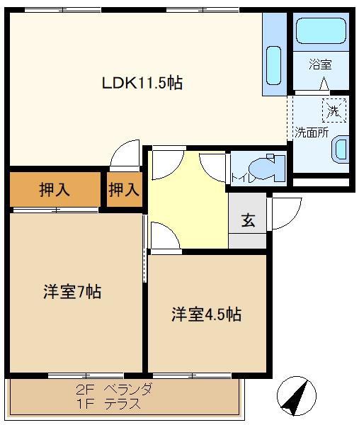 ビューパレスA(2LDK/1階)の間取り写真
