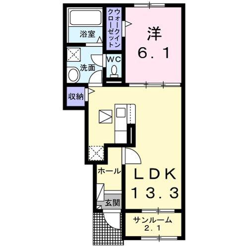 ＪＲ日豊本線 日出駅 バス乗車時間：10分 最寄りバス停で下車 徒歩2分 2階建 築4年(1LDK/1階)の間取り写真