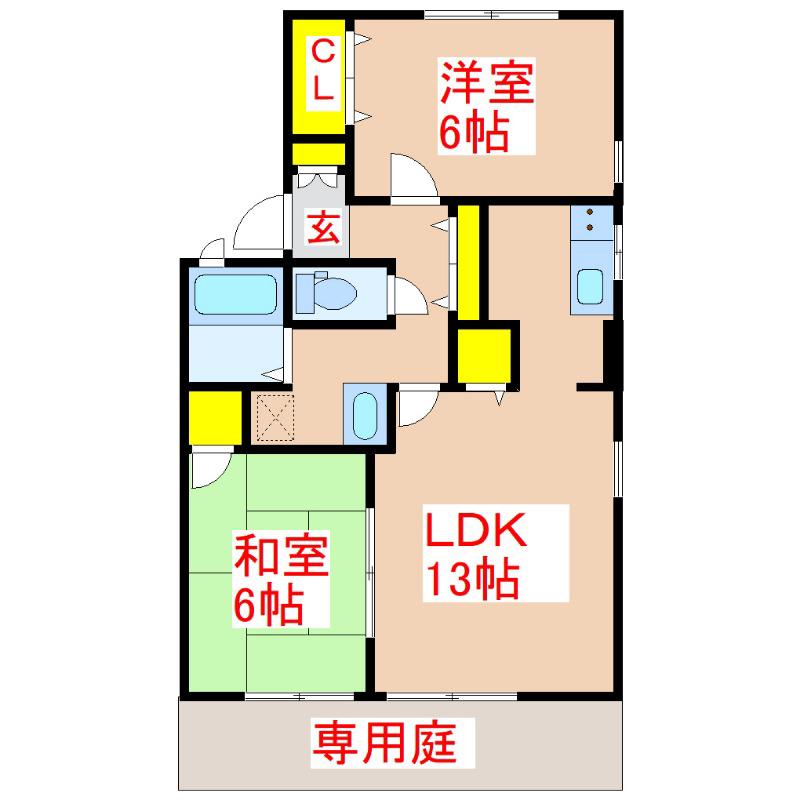 ハイランド上別縄(2LDK/1階)の間取り写真
