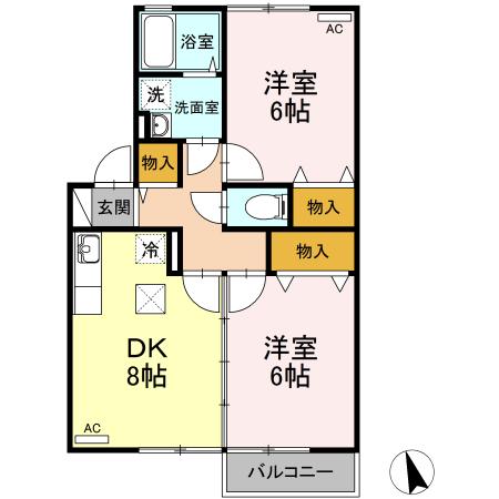エクレール ティー A(2DK/1階)の間取り写真