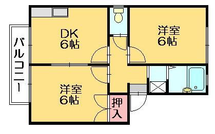 ヒルトップ粕屋II(2DK/1階)の間取り写真