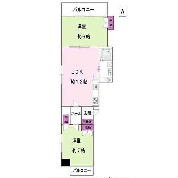 ベルシェ橘(2LDK/4階)の間取り写真