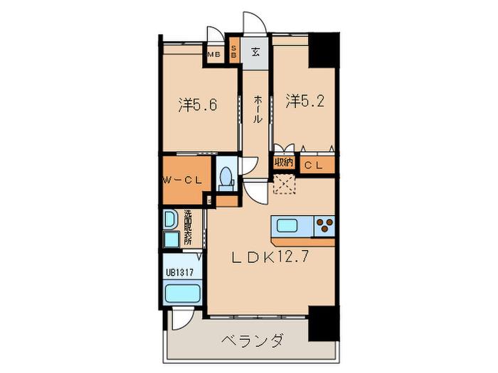 リブラ ブライト(2LDK/13階)の間取り写真