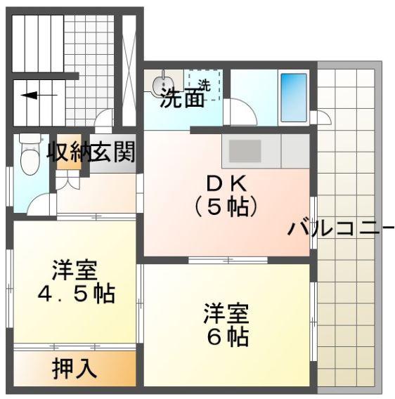 ビレッジハウス近見(2DK/4階)の間取り写真