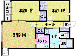 クリオパレス青葉弐番館(2LDK/1階)の間取り写真