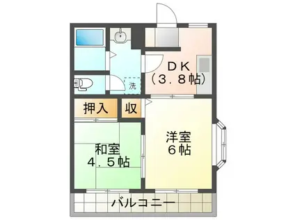 アクアマリン(2DK/2階)の間取り写真