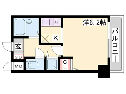 ロイヤルヒル神戸三ノ宮(1K/6階)の間取り写真