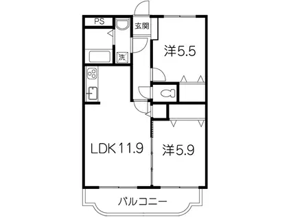 アウ フレーネB棟(2LDK/1階)の間取り写真