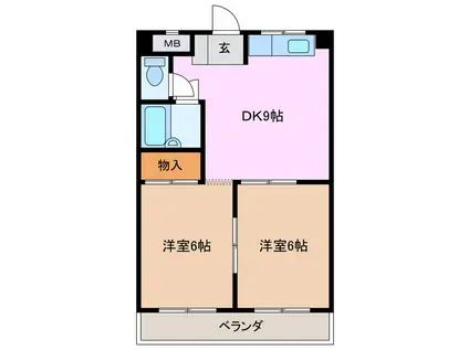 ファミリーマンション(2DK/3階)の間取り写真