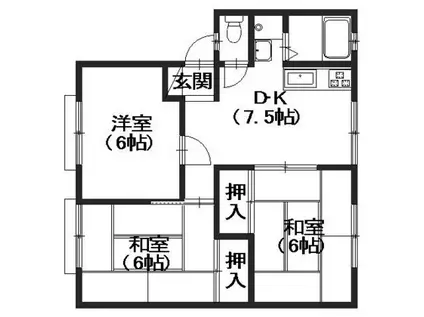 サンライフ松本B棟(3DK/1階)の間取り写真