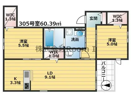 城東区古市3丁目へーベルメゾン・旭化成ヘーベルメゾンHEBEL(2LDK/3階)の間取り写真