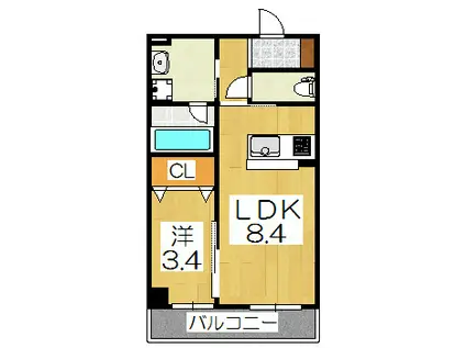 ドメールセプトエトワール椥辻(1LDK/2階)の間取り写真