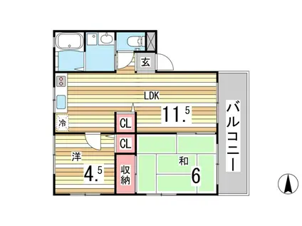 プリマベーラ芦屋(2LDK/1階)の間取り写真