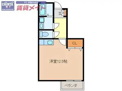 セントラルアイランドB(ワンルーム/1階)の間取り写真