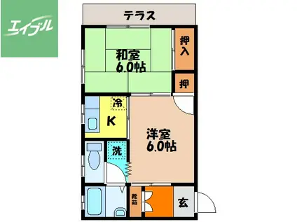 メゾンソレイユ(2K/1階)の間取り写真