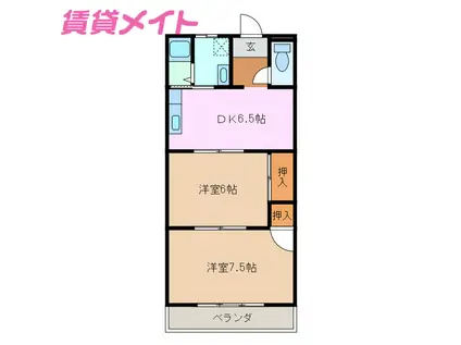 コーポ三喜A(2DK/1階)の間取り写真