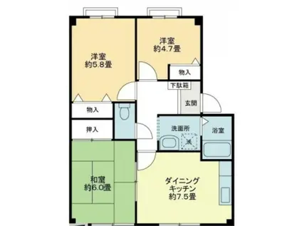 フォブール竹峰B(3DK/1階)の間取り写真