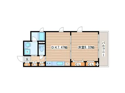 パークヒルズ榴岡(1DK/2階)の間取り写真