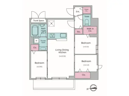 ドゥーエ日暮里III(3LDK/9階)の間取り写真