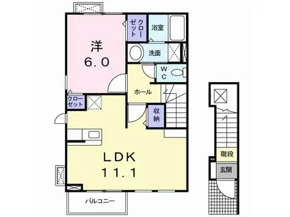プレ ブリッジ シェトワIII(1LDK/2階)の間取り写真