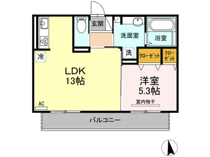 ニューロイヤル(1LDK/2階)の間取り写真