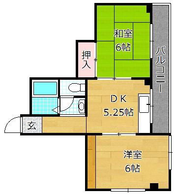 パールハイツ楠葉(2DK/2階)の間取り写真