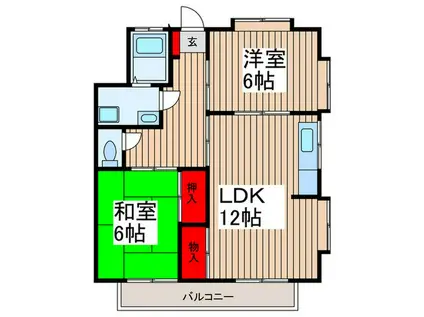 サニーハイツC棟(2LDK/1階)の間取り写真