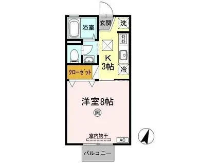 レインボーハイツ B棟(1K/1階)の間取り写真