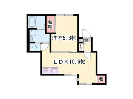 ハイムメゾン溝之口(1LDK/1階)の間取り写真