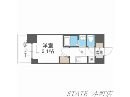 プレサンス松屋町ヴィゴラス(1K/3階)の間取り写真