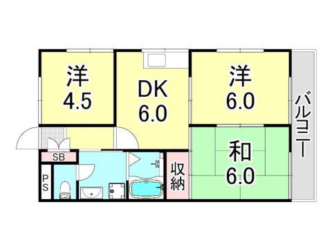 シャロン長田(3DK/1階)の間取り写真